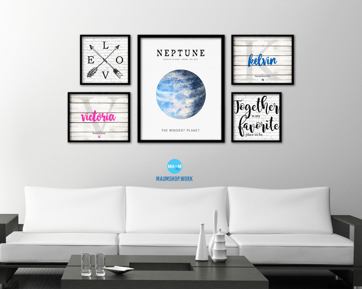 Neptune Planet Prints Watercolor Solar System Wood Framed Paper Print Wall Art Decor Gifts