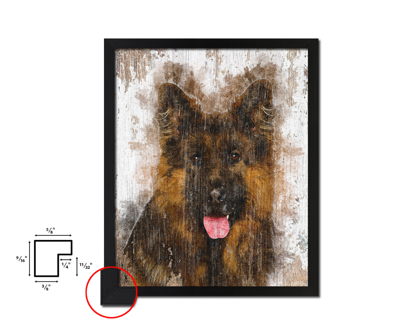 German Shepherd Dog Puppy Portrait Framed Print Pet Watercolor Wall Decor Art Gifts