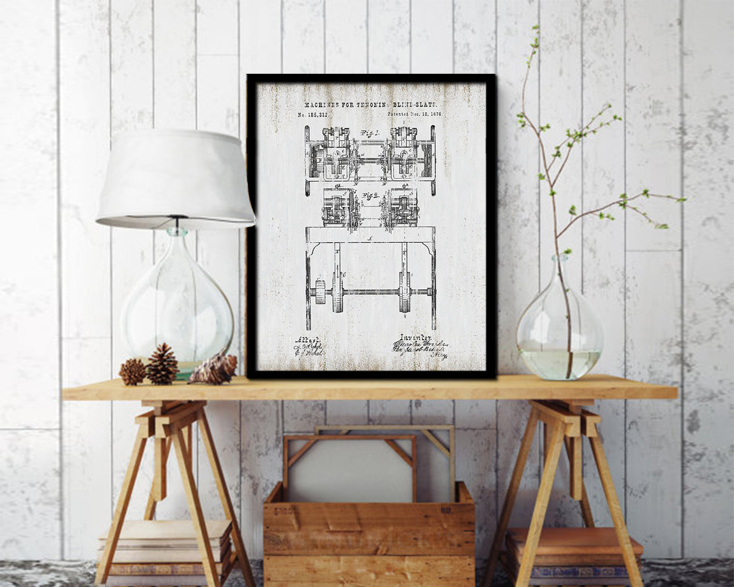 Tenoning Blind-Slats Machine Vintage Patent Artwork Black Frame Print Gifts