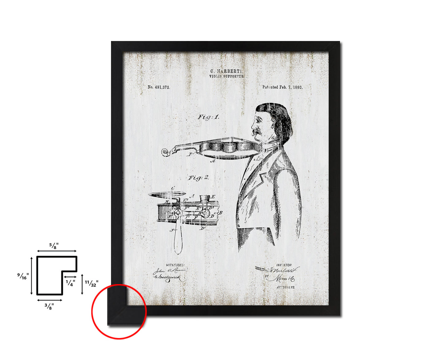 Violin Supporter Music Vintage Patent Artwork Black Frame Print Wall Art Decor Gifts