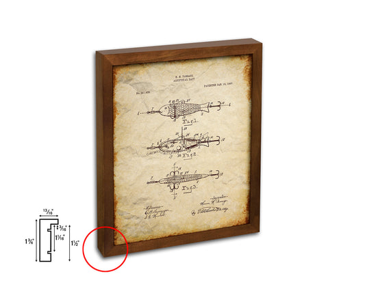 Artificial Bait Fishing Vintage Patent Artwork Walnut Frame Print Wall Art Decor Gifts