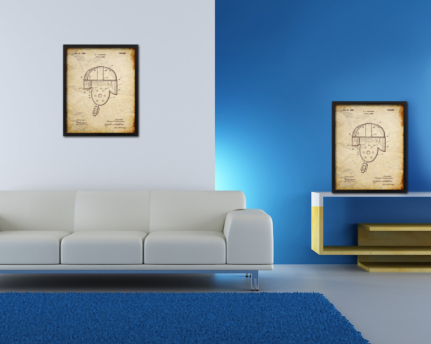 Football Helmet Sports Vintage Patent Artwork Walnut Frame Gifts