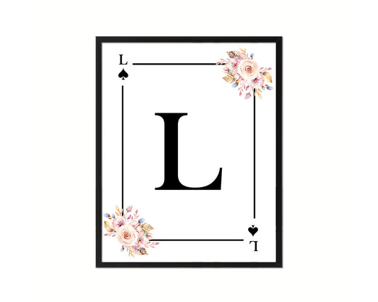 Letter L Personalized Boho Monogram Spade Card Decks Framed Print Wall Art Decor Gifts