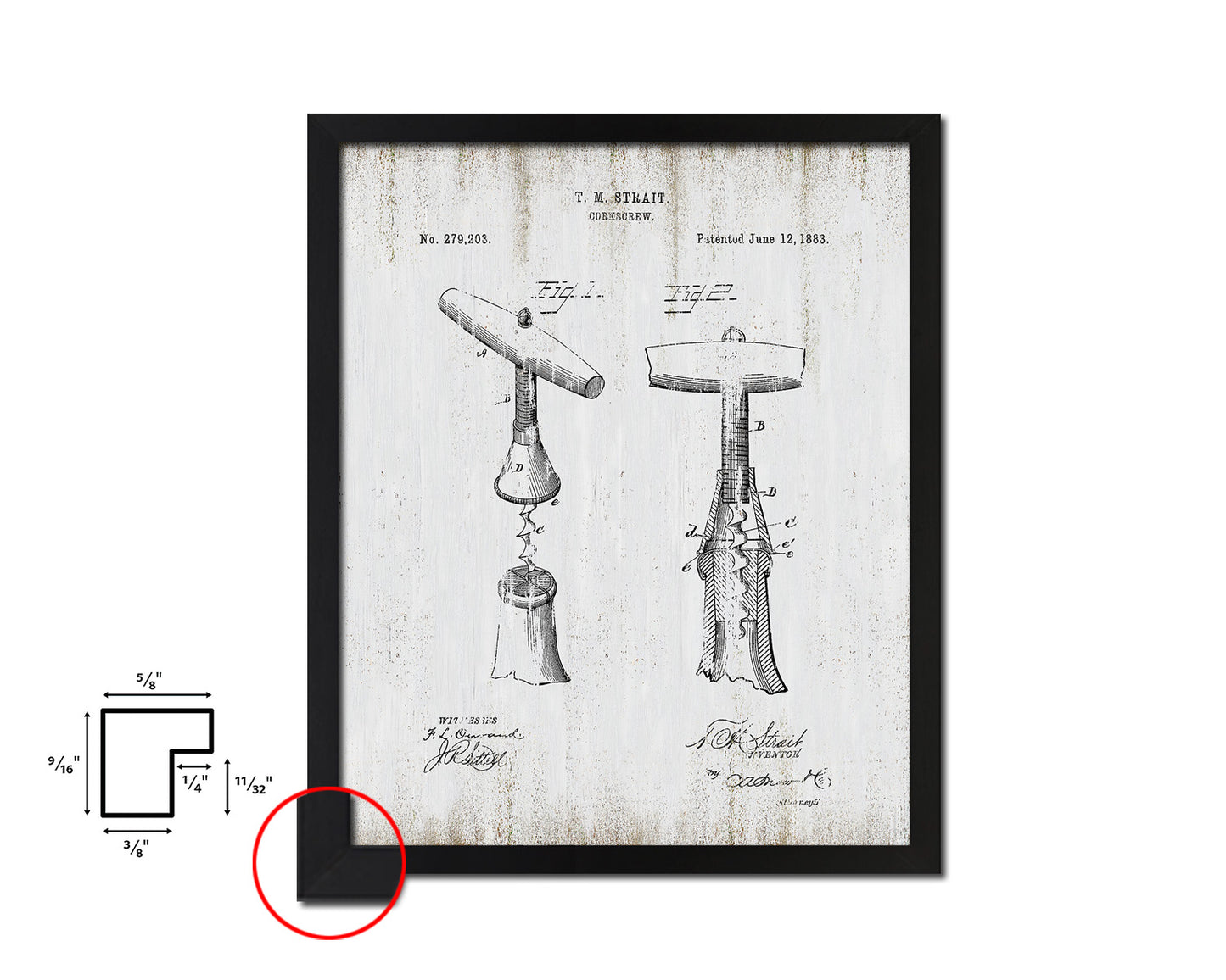 Corkscrew Wine Vintage Patent Artwork Black Frame Print Gifts