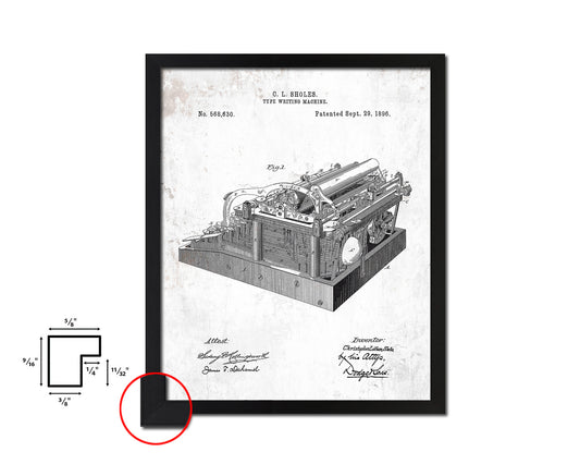 Type Writing Machine Tools Vintage Patent Artwork Black Frame Print Gifts