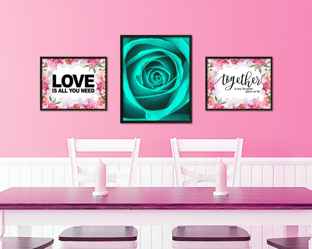 Rose Aqua Flower Wood Framed Paper Print Wall Decor Art Gifts