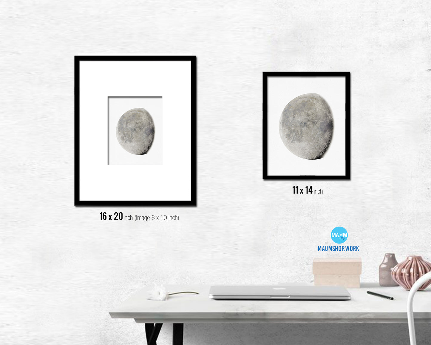 Waning Gibbous Lunar Phases Moon Watercolor Nursery Framed Prints Home Decor Wall Art Gifts