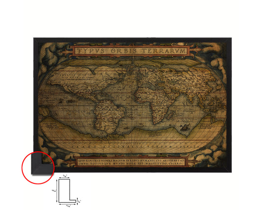 World Ortelius Circa Vintage Map Framed Print Art Wall Decor Gifts