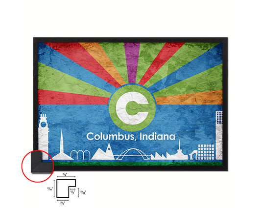 Columbus City Indiana State Vintage Flag Wood Framed Prints Decor Wall Art Gifts