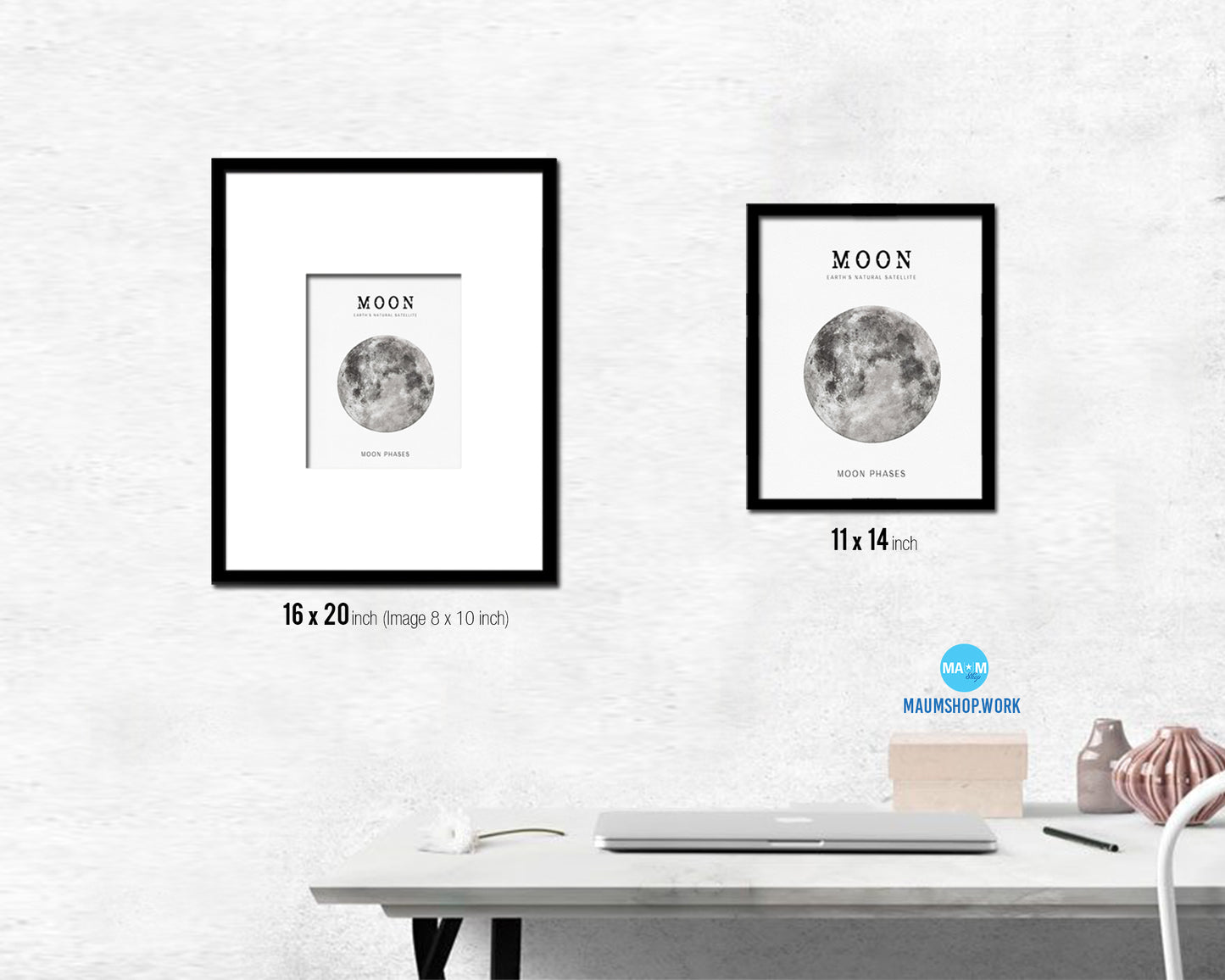 Moon Lunar Phases Watercolor  Nursery Framed Prints Home Decor Wall Art Gifts