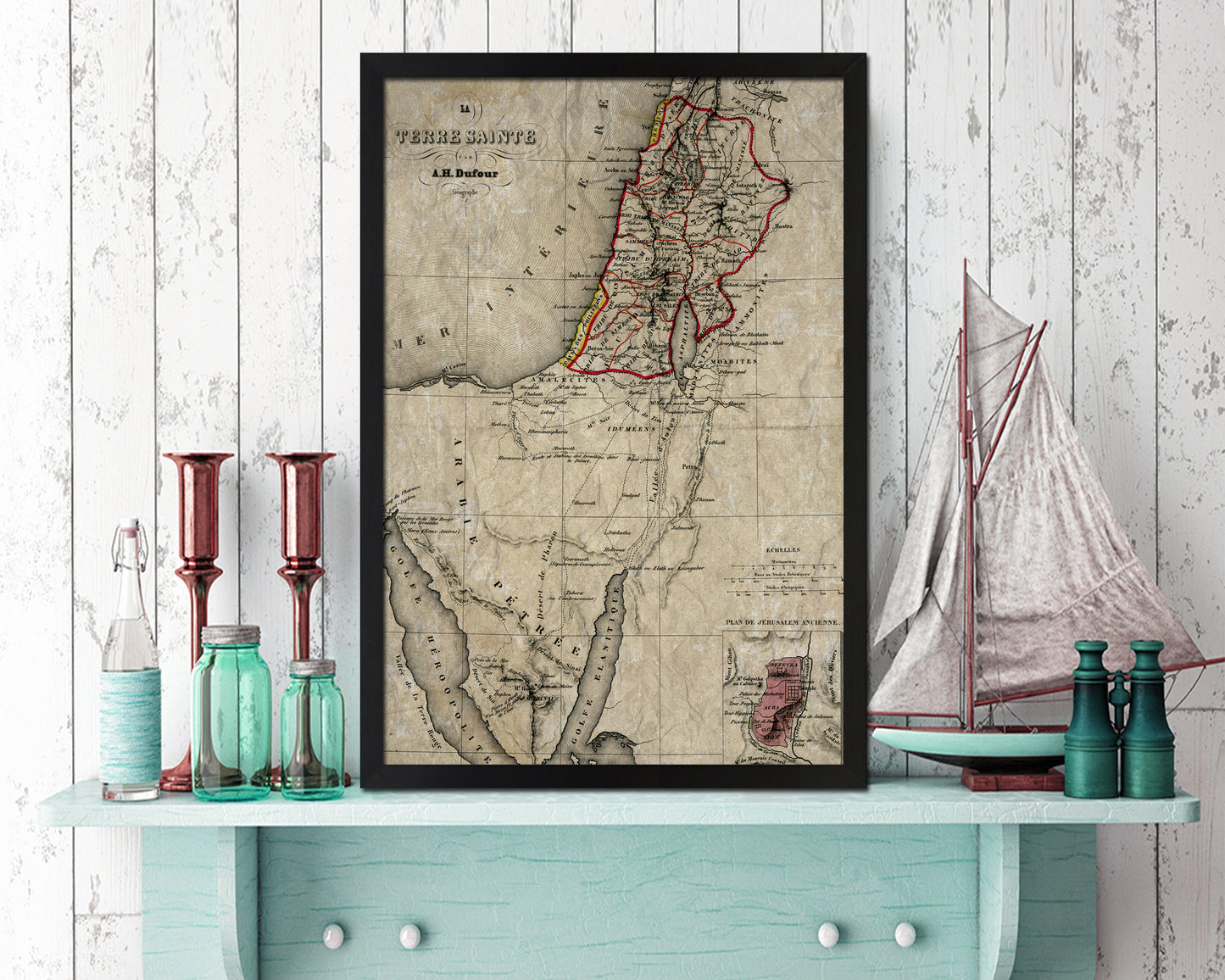 Holy Land Palestine Israel Old Map Wood Framed Print Art Wall Decor Gifts