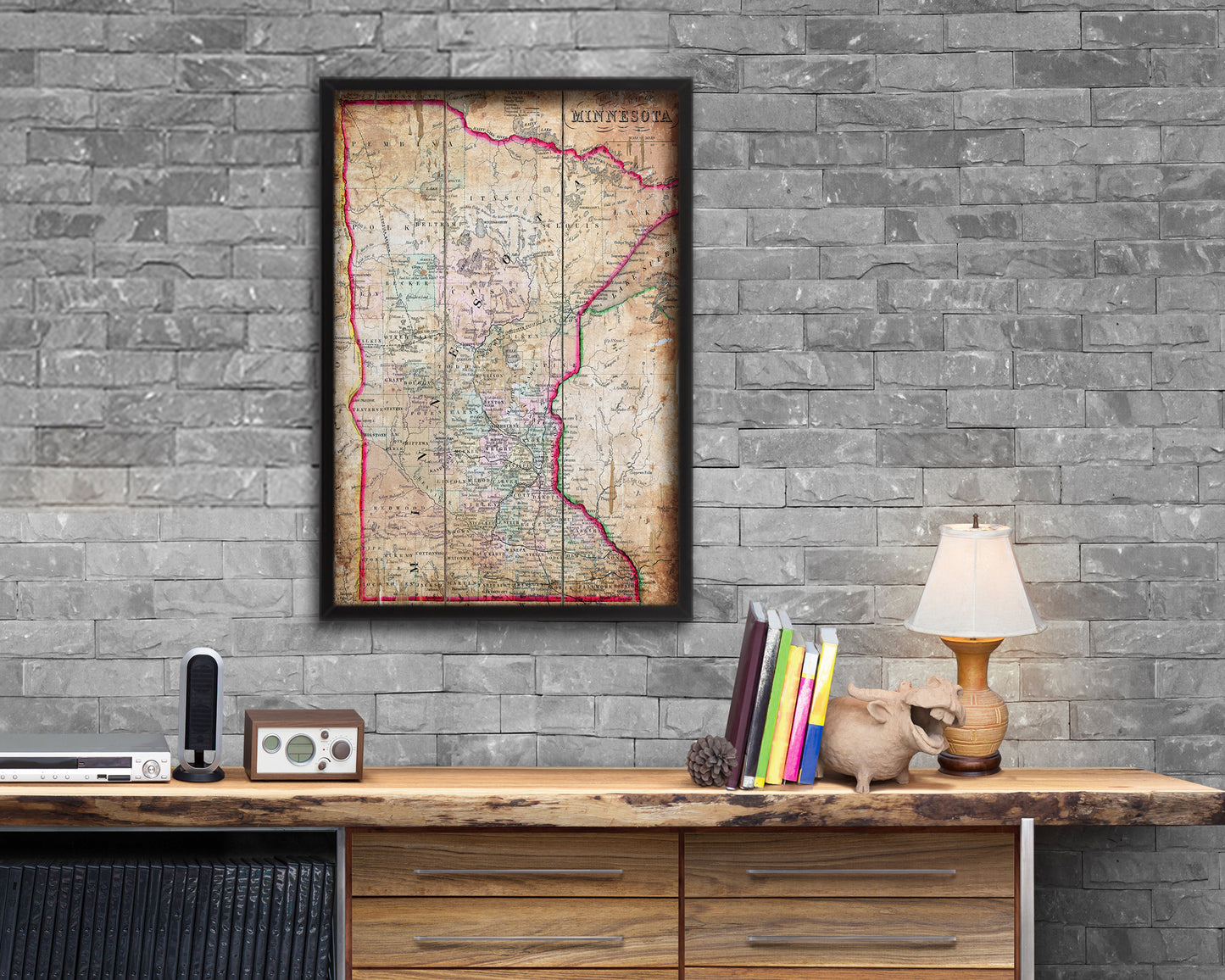 Minnesota Antique Map Wood Framed Print Art Wall Decor Gifts