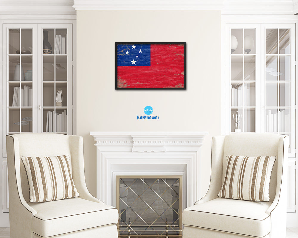 Samoa Shabby Chic Country Flag Wood Framed Print Wall Art Decor Gifts