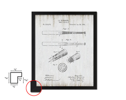 Baseball Bat Sports Vintage Patent Artwork Black Frame Print Wall Art Decor Gifts