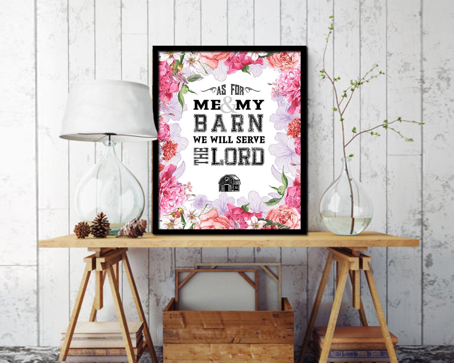 As for me & my barn, we will serve the Lord Quote Wood Framed Print Home Decor Wall Art Gifts