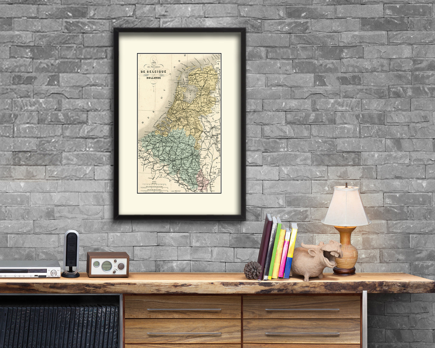 Holland and Belgium Old Map Wood Framed Print Art Wall Decor Gifts