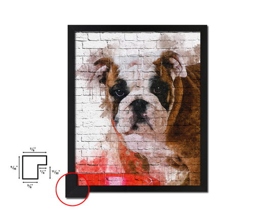 English Bulldog Dog Puppy Portrait Framed Print Pet Watercolor Wall Decor Art Gifts