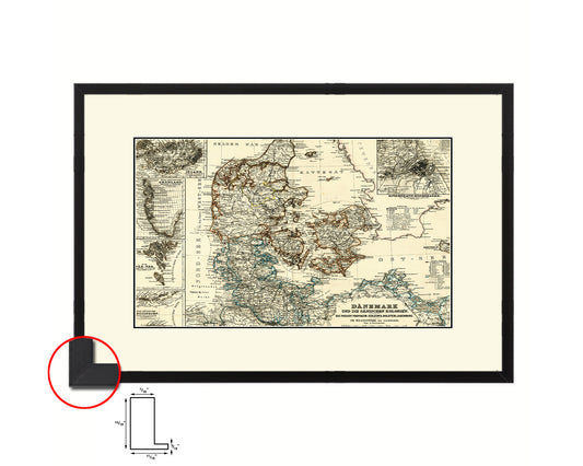 Denmark Iceland Greenland Old Map Framed Print Art Wall Decor Gifts