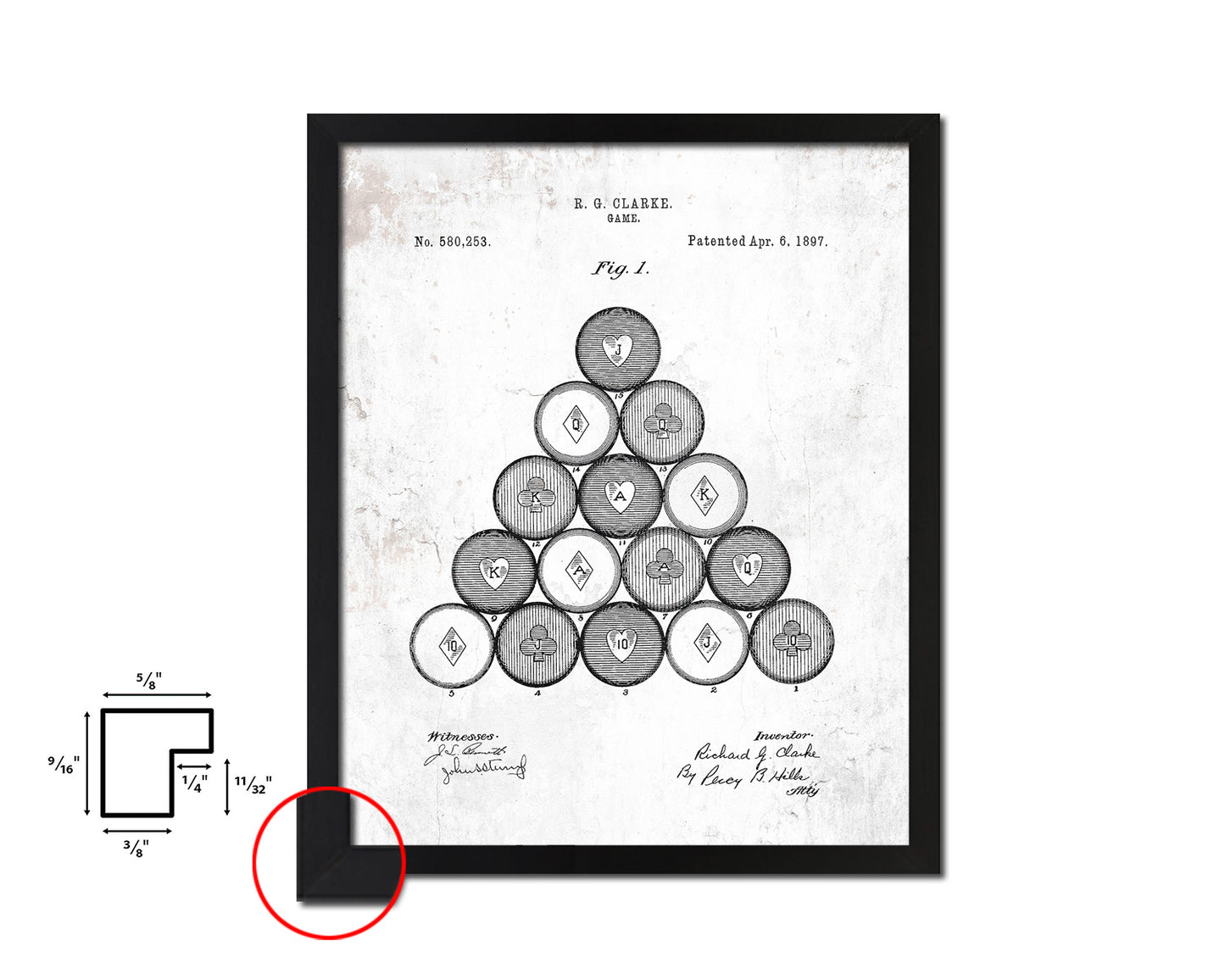 Billiard Pool Poker Game Playing Card Vintage Patent Artwork Black Frame Print Gifts