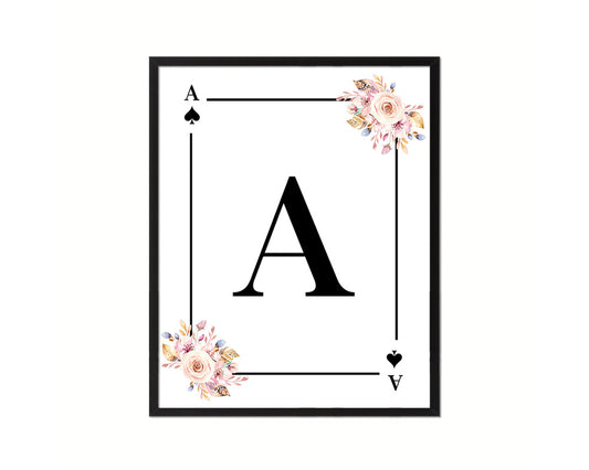 Letter A Personalized Boho Monogram Spade Card Decks Framed Print Wall Art Decor Gifts