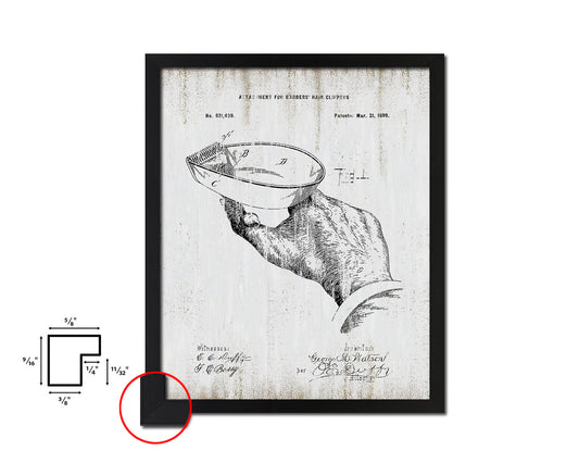 Barber Hair Clipper Barbershop Vintage Patent Artwork Black Frame Print Wall Art Decor Gifts