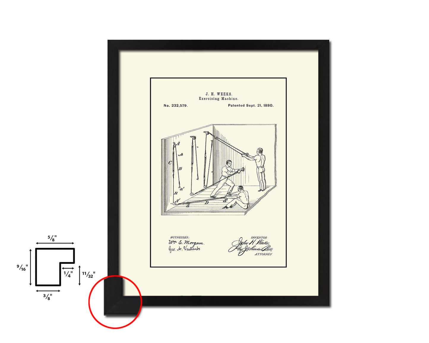 Exercise Machine Sports Vintage Patent Artwork Black Frame Print Gifts