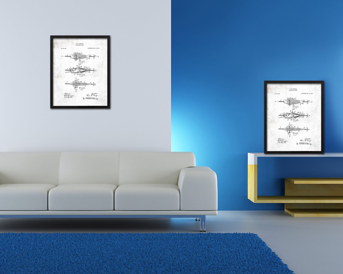 Artificial Bait Fishing Vintage Patent Artwork Black Frame Print Wall Art Decor Gifts