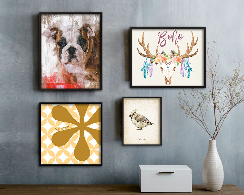 English Bulldog Dog Puppy Portrait Framed Print Pet Watercolor Wall Decor Art Gifts