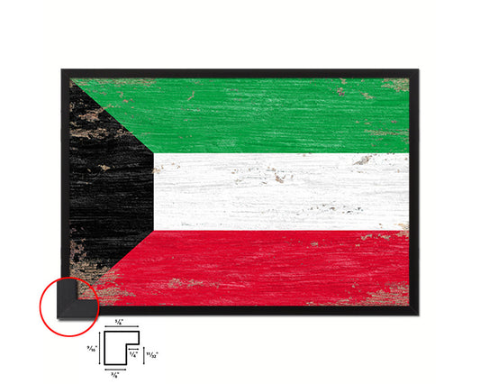 Kuwait Shabby Chic Country Flag Wood Framed Print Wall Art Decor Gifts