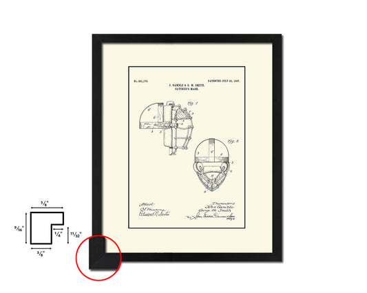 Baseball Catcher's Mask Sports Vintage Patent Artwork Black Frame Print Gifts