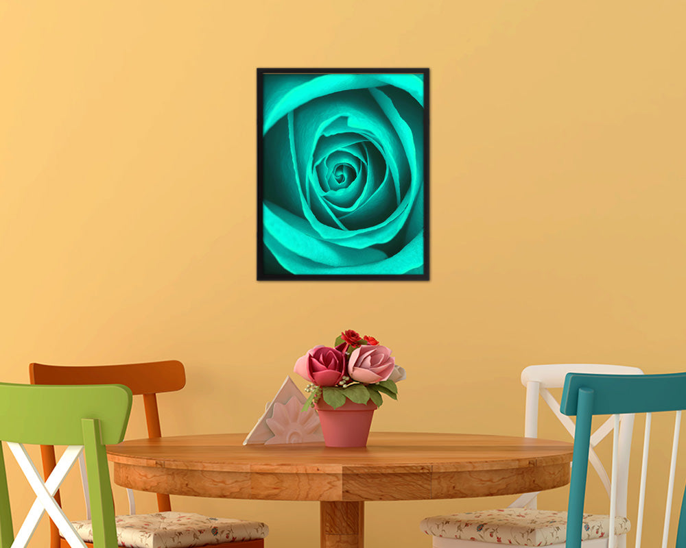 Rose Aqua Flower Wood Framed Paper Print Wall Decor Art Gifts