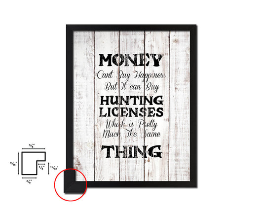 Money cant buy happiness White Wash Quote Framed Print Wall Decor Art