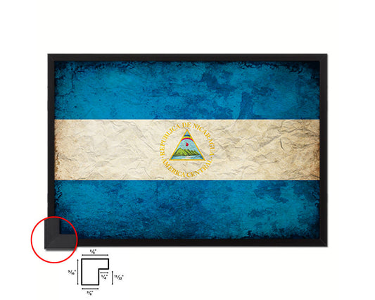 Nicaragua Country Vintage Flag Wood Framed Print Wall Art Decor Gifts