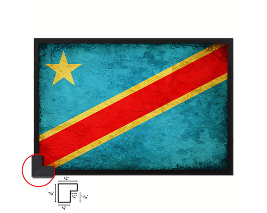 Congo Democratic Republic Country Vintage Flag Wood Framed Print Wall Art Decor Gifts