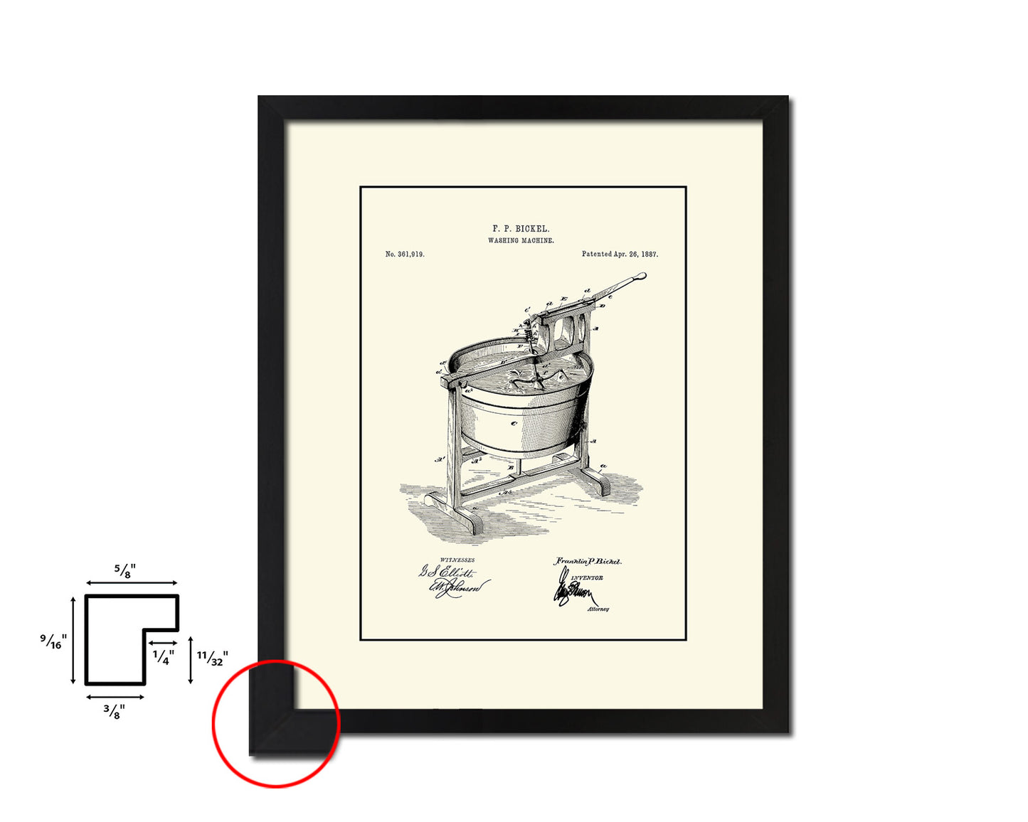 Washing Machine Home Vintage Patent Artwork Black Frame Print Wall Art Decor Gifts