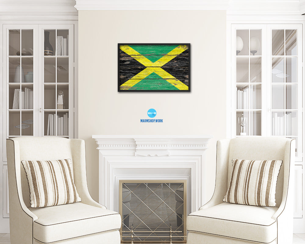 Jamaica Country Wood Rustic National Flag Wood Framed Print Wall Art Decor Gifts