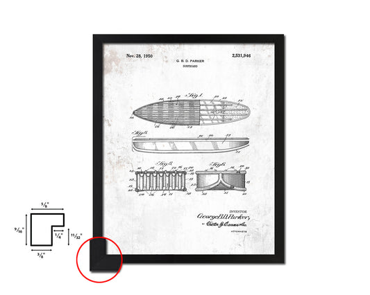 Surfboard Sports Vintage Patent Artwork Black Frame Print Gifts