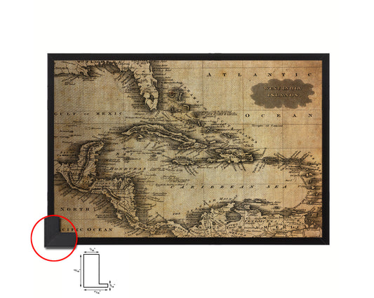 West Indies and Caribbean Sea 1799 Vintage Map Framed Print Art Wall Decor Gifts