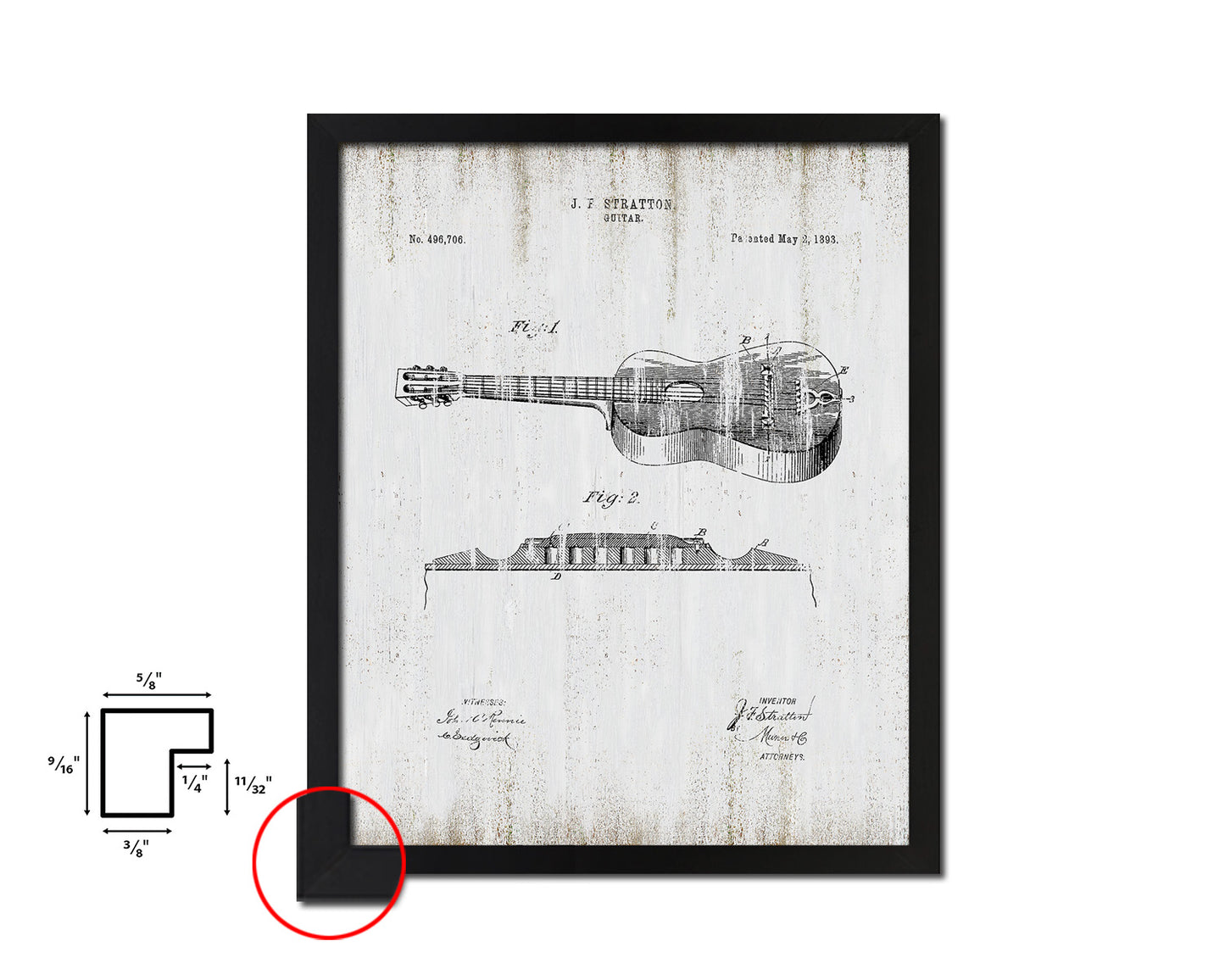 Acoustic Guitar Music Vintage Patent Artwork Black Frame Print Gifts