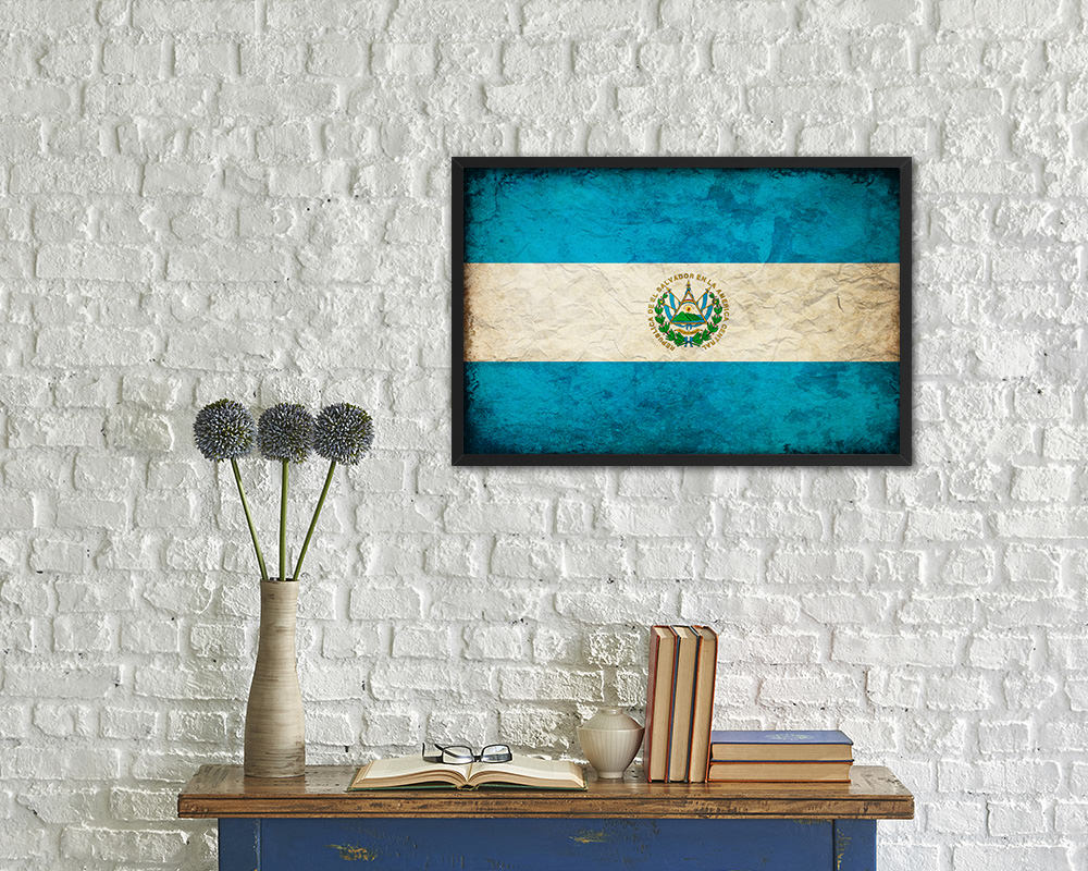 El Salvador Country Vintage Flag Wood Framed Print Wall Art Decor Gifts