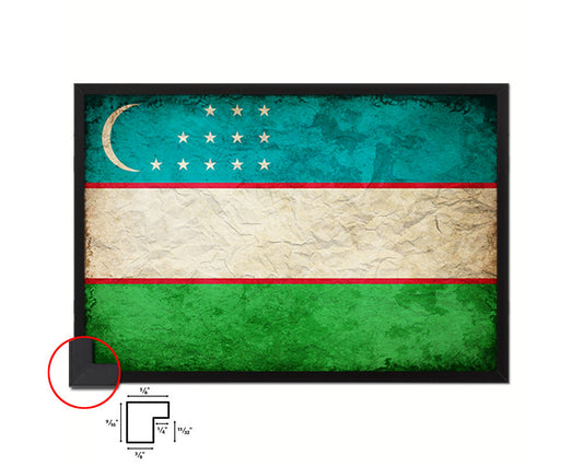 Uzbekistan Country Vintage Flag Wood Framed Print Wall Art Decor Gifts