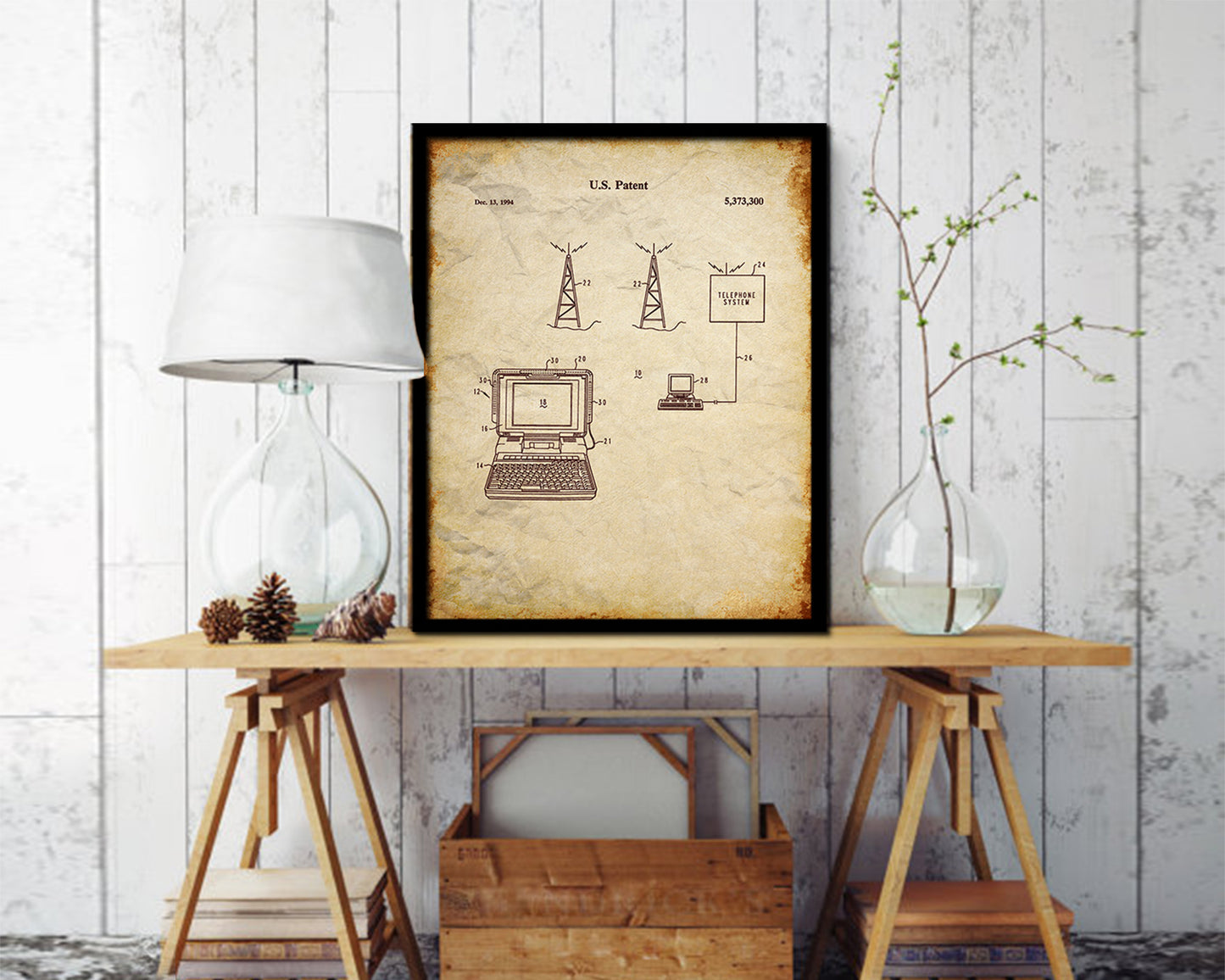 data terminal with external antenna Mobile Vintage Patent Artwork Walnut Frame Gifts