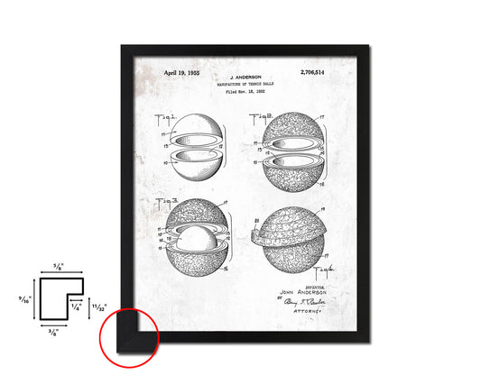 Tennis Ball Sports Vintage Patent Artwork Black Frame Print Gifts