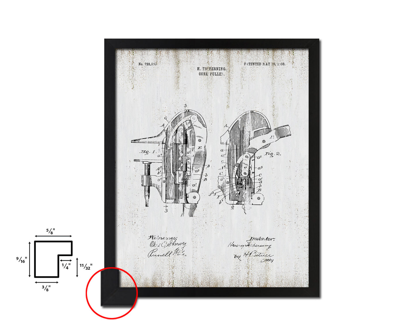 Cork Puller Kitchen Vintage Patent Artwork Black Frame Print Wall Art Decor Gifts