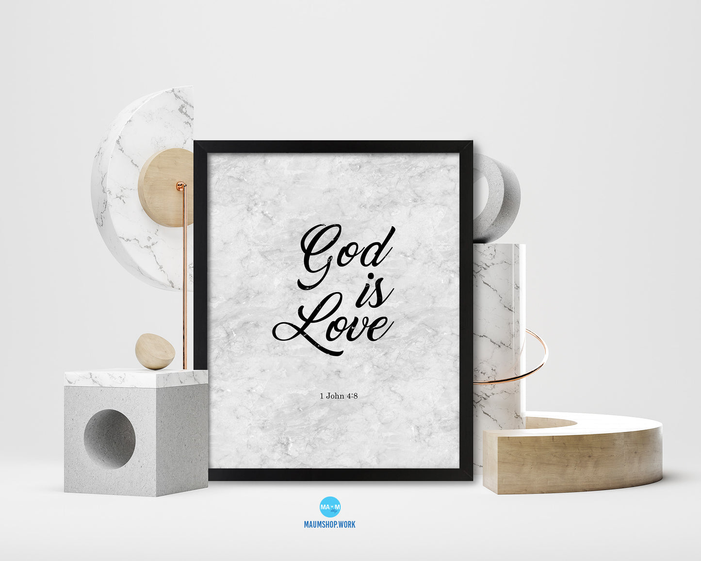 God is love, 1 John 4:8 Bible Scripture Verse Framed Print Wall Art Decor Gifts