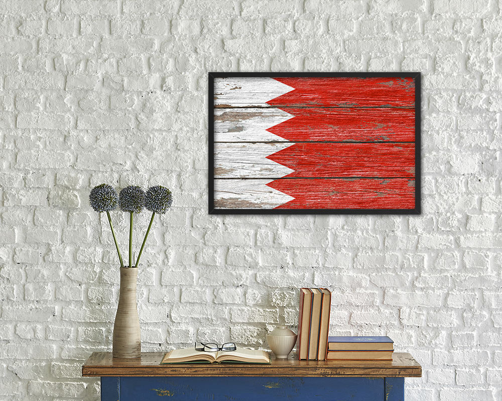 Bahrain Country Wood Rustic National Flag Wood Framed Print Wall Art Decor Gifts