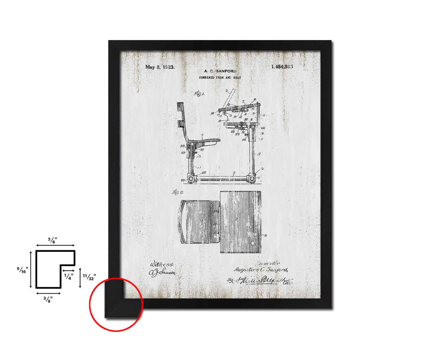 Combined Desk and Seat School Vintage Patent Artwork Black Frame Print Gifts