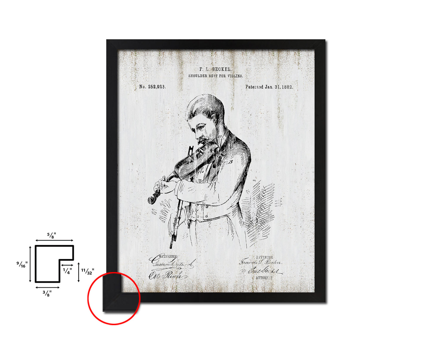 Violins Music Vintage Patent Artwork Black Frame Print Gifts