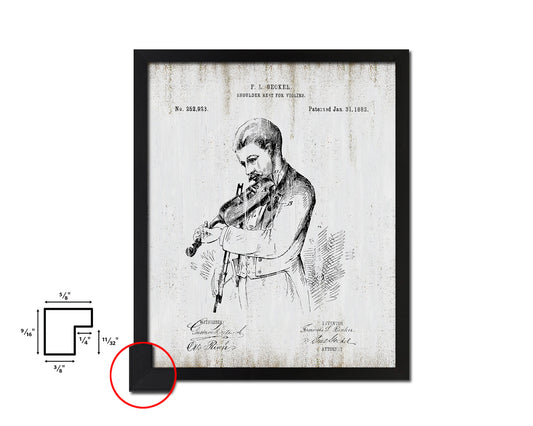 Violins Music Vintage Patent Artwork Black Frame Print Gifts