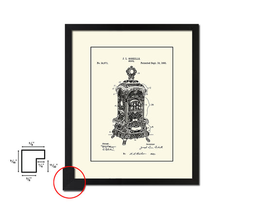 Stove Design Kitchen Vintage Patent Artwork Black Frame Print Wall Art Decor Gifts